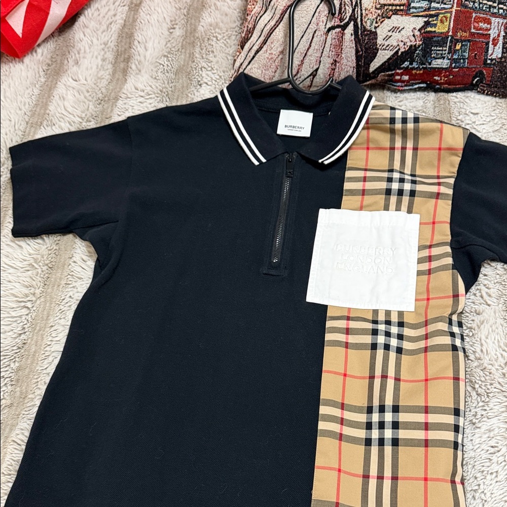 Burberry Kids Polo with Black and Beige Check